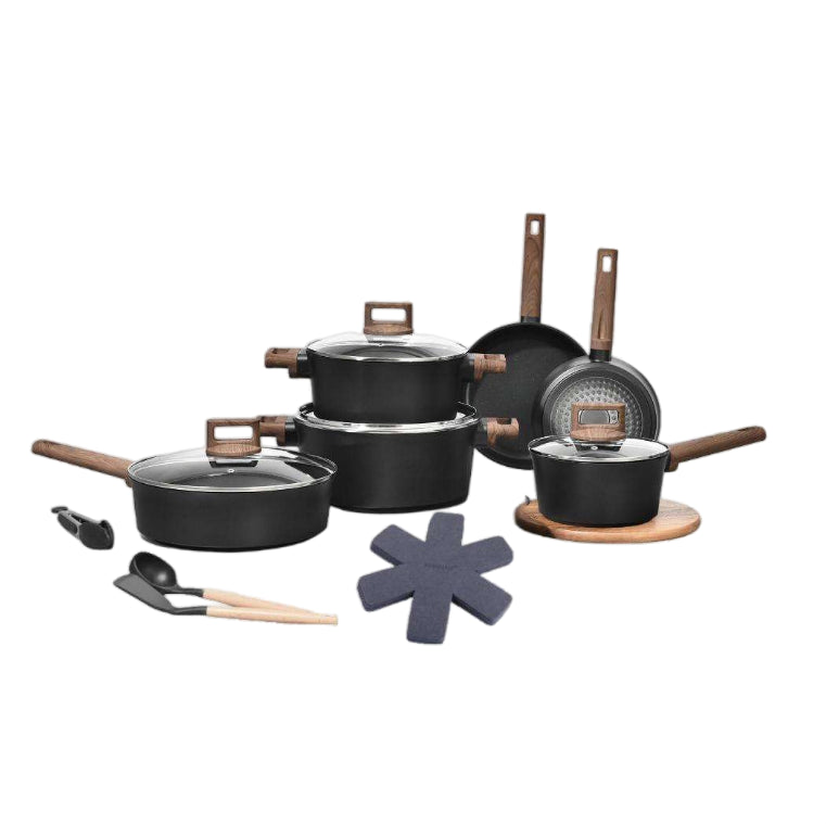 Black aluminum cookware set — product view 1