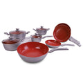 Silver and red aluminum cookware set — product view 1