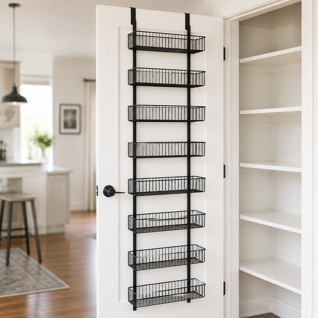 AI-generated visualization — 8-Tier Over The Door Pantry Organizer Hanging Storage Rack Adjustable Kitchen, view 2