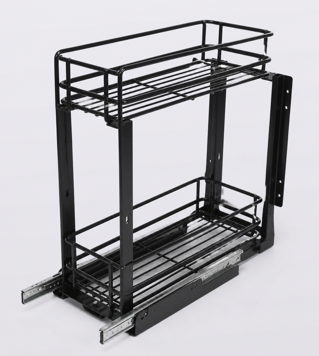 AI-generated visualization — Pull-out Double-layer Lath Drawer Kitchen Cabinet Spice Jar Pull-out Basket Retractable Storage Rack, view 3