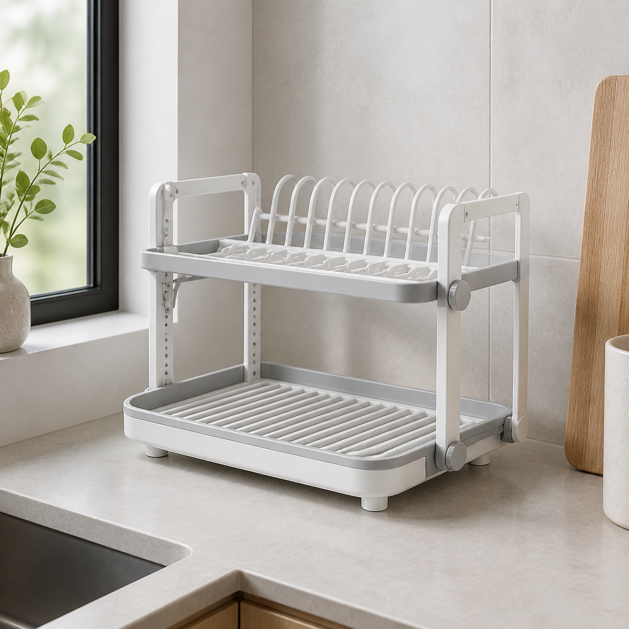 AI-generated visualization — Scalable Kitchen Storage Rack With Layered Dishes And Bowls, view 2