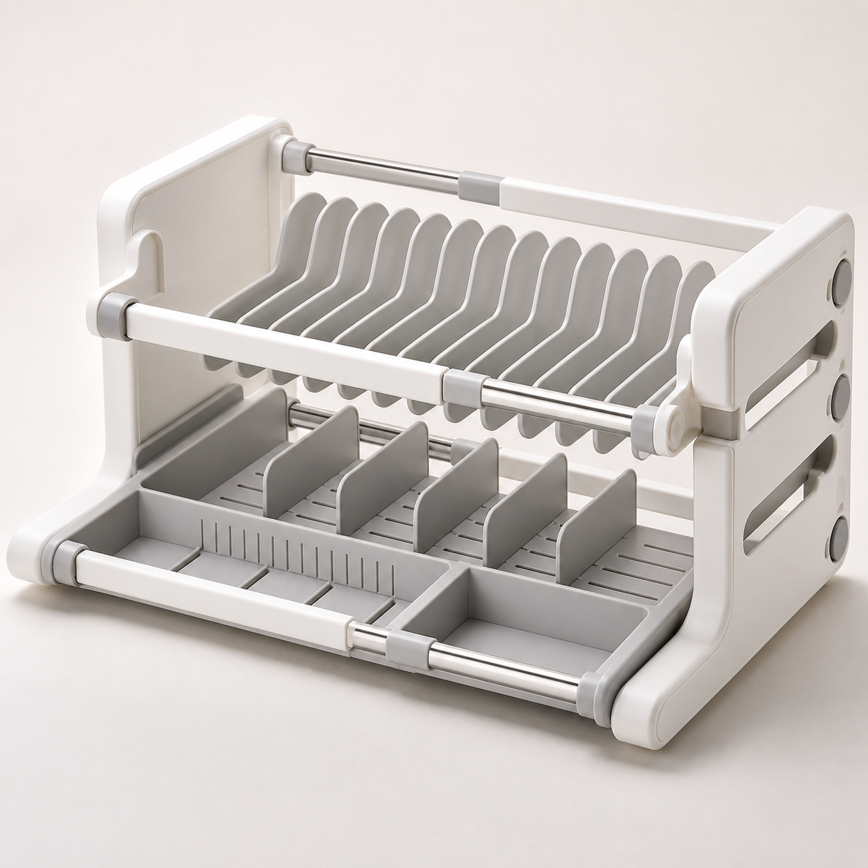 AI-generated visualization — Scalable Kitchen Storage Rack With Layered Dishes And Bowls, view 3