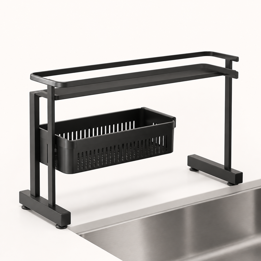 AI-generated visualization — Kitchen Space Aluminum Sink Faucet Storage Rack Dishwasher Vegetable Sink Supplies Household Drain Basket Bathroom Accessories, view 1