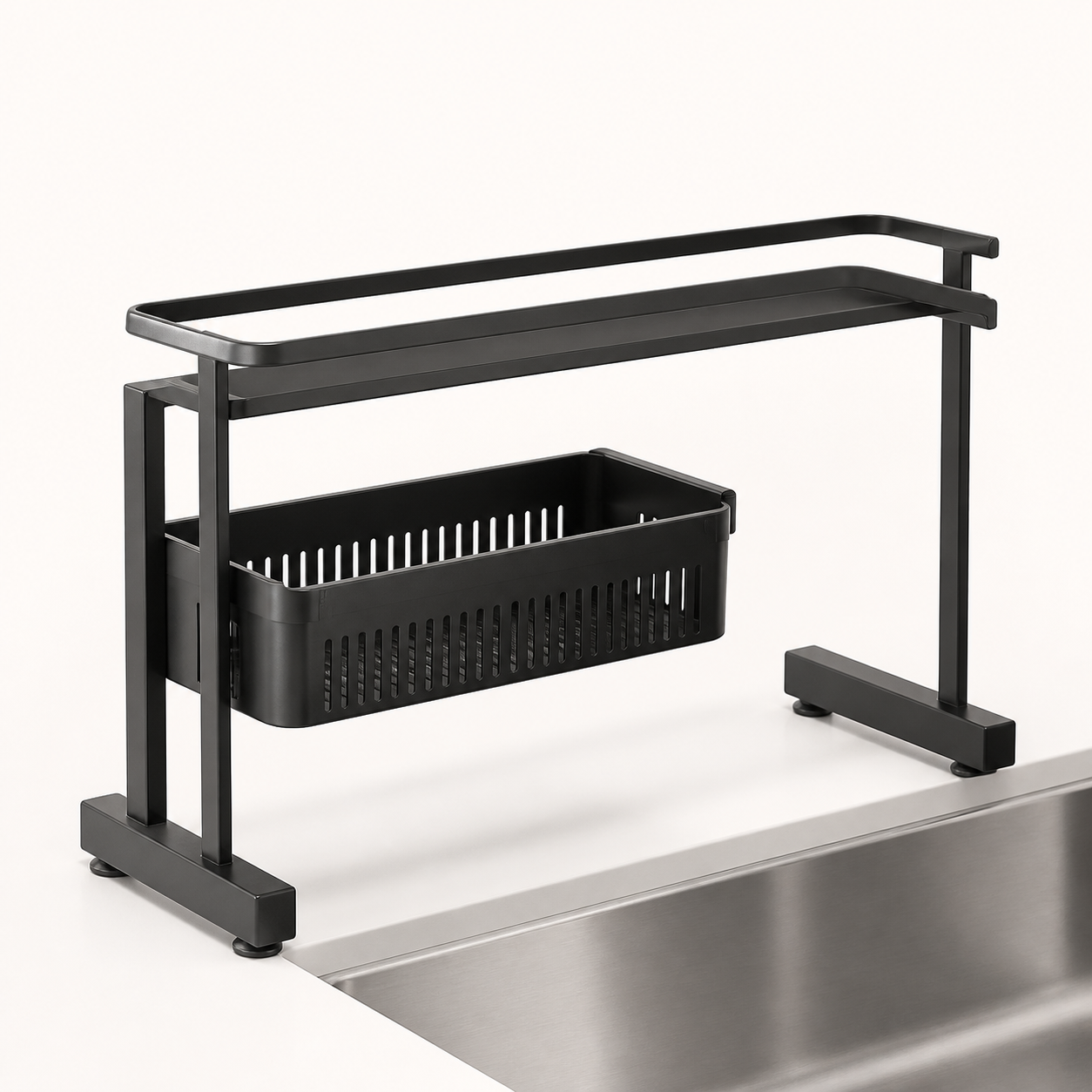 AI-generated visualization — Kitchen Space Aluminum Sink Faucet Storage Rack Dishwasher Vegetable Sink Supplies Household Drain Basket Bathroom Accessories, view 1