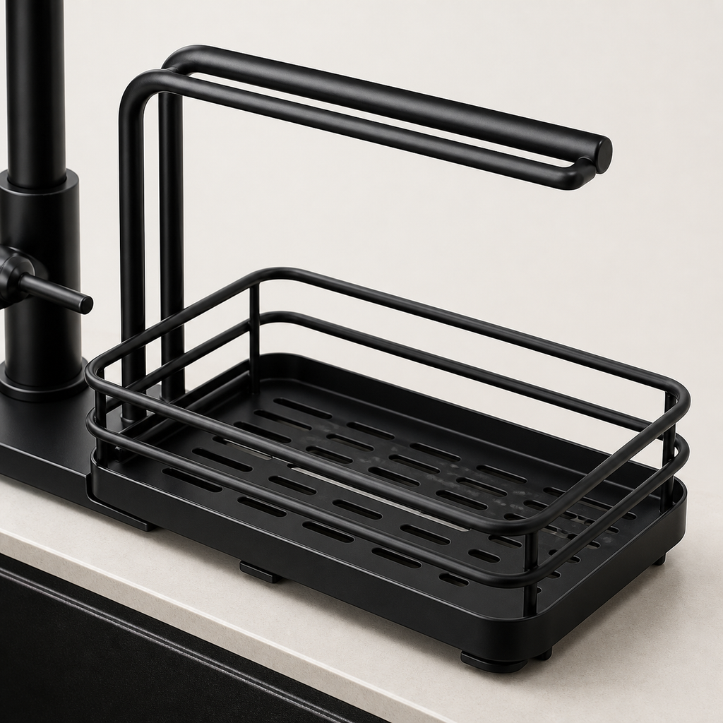 AI-generated visualization — Kitchen Space Aluminum Sink Faucet Storage Rack Dishwasher Vegetable Sink Supplies Household Drain Basket Bathroom Accessories, view 3